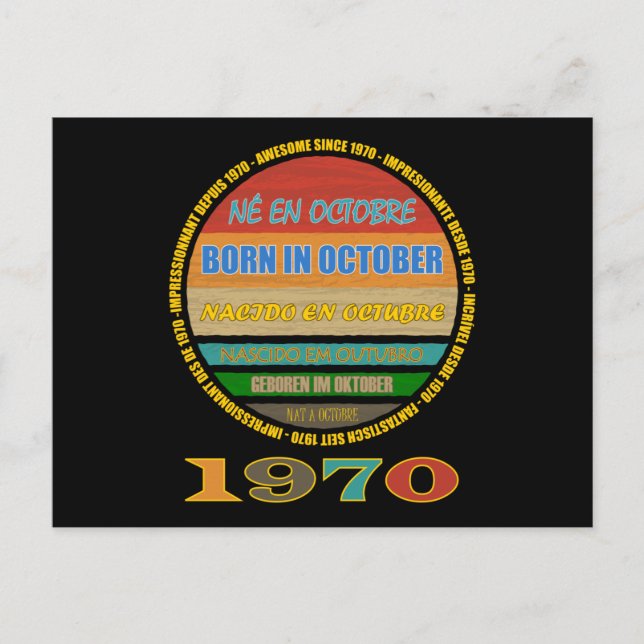 Cartão Postal Nascer Em Outubro Incrível Desde 1970 Em Muitas Lí (Frente)