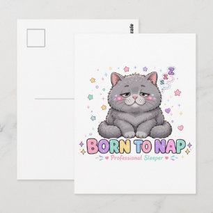 Cartão Postal Nascido para Dormir Gatinho Kawaii
