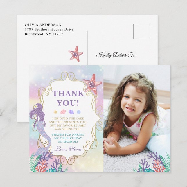 Cartão Postal Nascimento de sereia sob a foto do mar Obrigado (Frente/Verso)