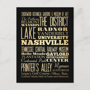 Cartão Postal Nashville City of Tennessee State Typography Art