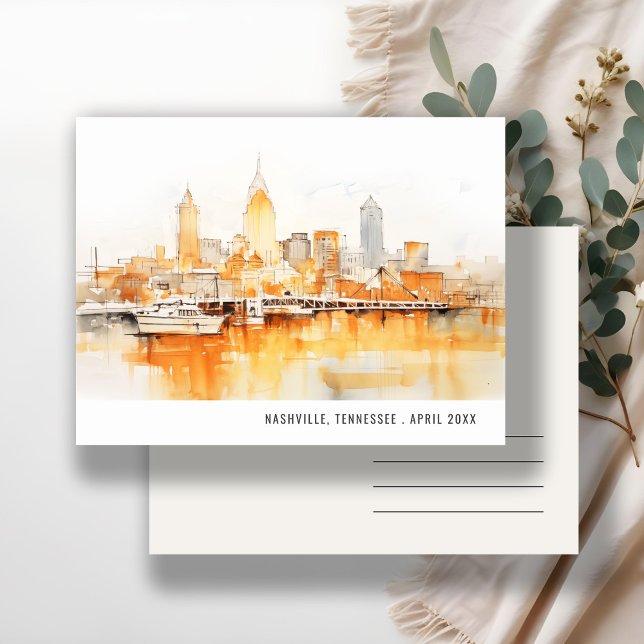 Cartão Postal Nashville Tennessee Skyline Watercolor Viagem (Criador carregado)