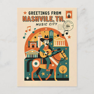 Cartão Postal Nashville TN Music City Arte Retrô
