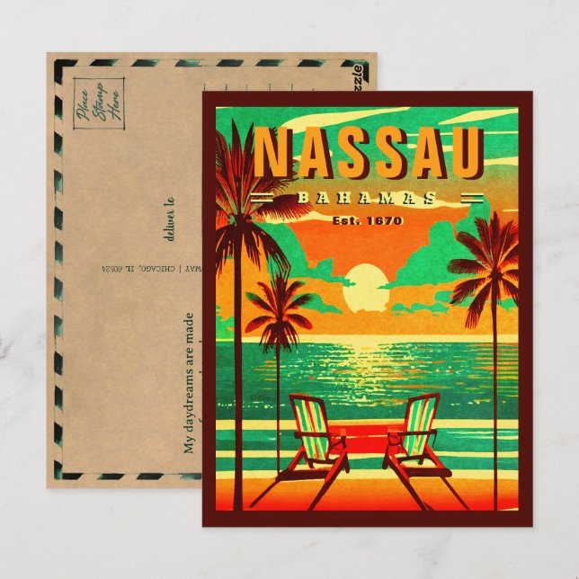Cartão Postal Nassau Bahamas Retro Seagull Souvenir 1950 (Frente/Verso)
