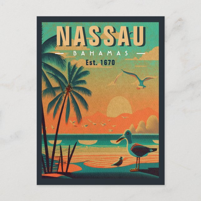 Cartão Postal Nassau Bahamas Retro Seagull Souvenir 1950 (Frente)