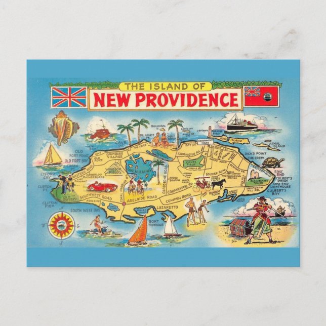 Cartão Postal Nassau colorido Bahamas (Frente)