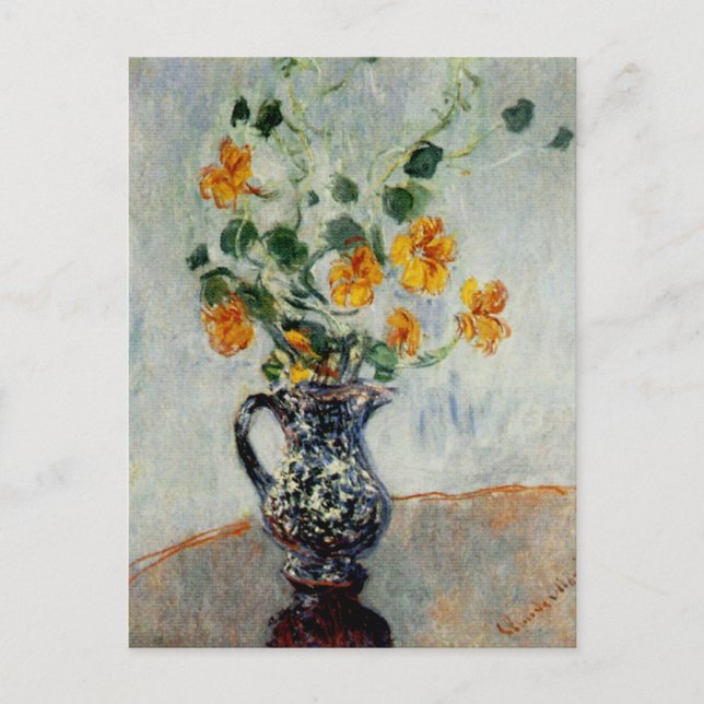 Cartão Postal Nasturtiums in a Blue Vase by Monet (Frente)