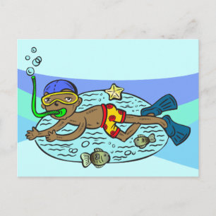 Cartão Postal Natação do menino com peixes