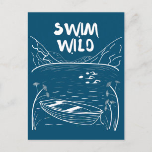 Cartão Postal Natação selvagem com amigos no lago perto do barco