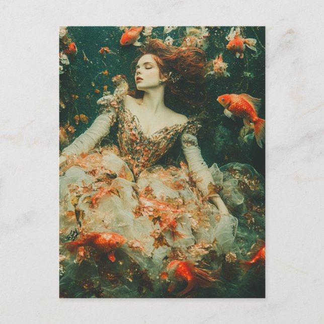 Cartão Postal Natações de mulheres com modas de fantasia de Gold (Frente)