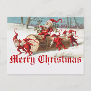 Cartão Postal natais vintages Papai Noel E Elf