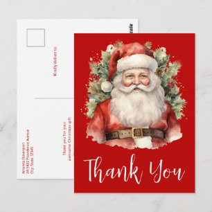 Cartão Postal Natais vintages Papai Noel sorrindo Obrigado