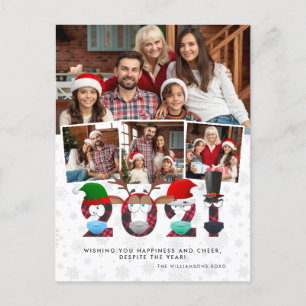 Cartão Postal Natal 2021   Rosto Engraçado Máscaras 4 Fotograf