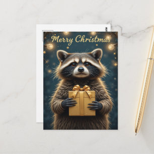 Cartão Postal Natal Aconchegante de Natal com Guaxinim Fofo 