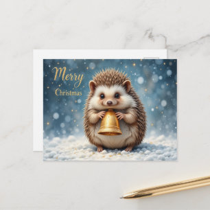 Cartão Postal Natal aconchegante de ouriço fofo na floresta de m