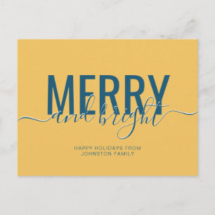 Cartão Postal Natal alegre e brilhante amarelo