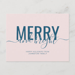 Cartão Postal Natal alegre e brilhante rosa azul