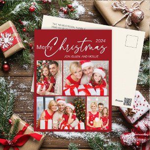 Cartão Postal Natal Alegre Vermelho 4 Fotos Férias