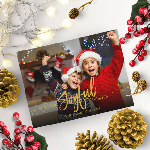 Cartão Postal Natal Alegria Dourada Brilhante Foto Feriados