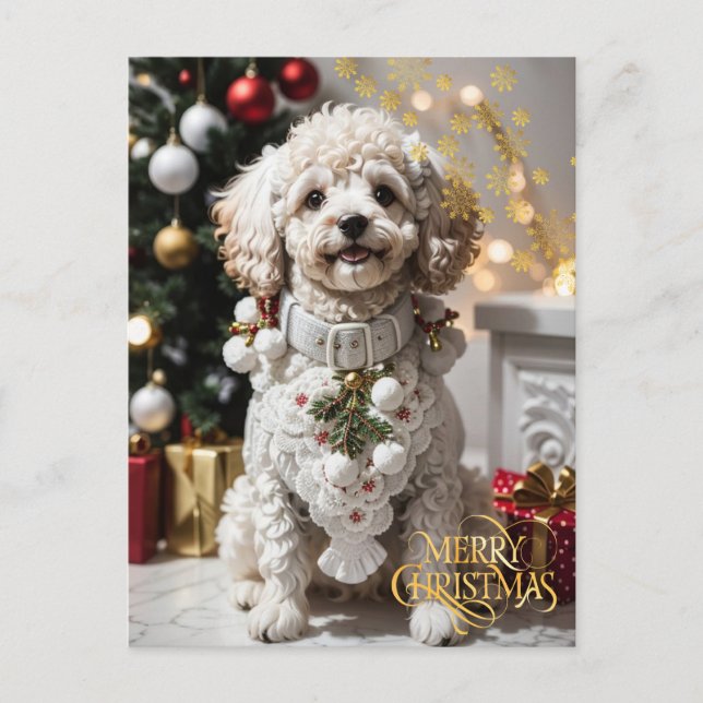 Cartão Postal Natal. Animal de estimação. Cachorrinho fofo.  (Frente)
