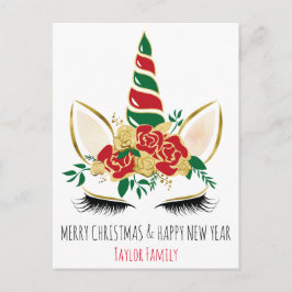 Cartão Postal Natal Ano Novo Unicórnio de inverno