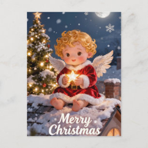 Cartão Postal Natal Antigo Anjo de Bebê Fofo