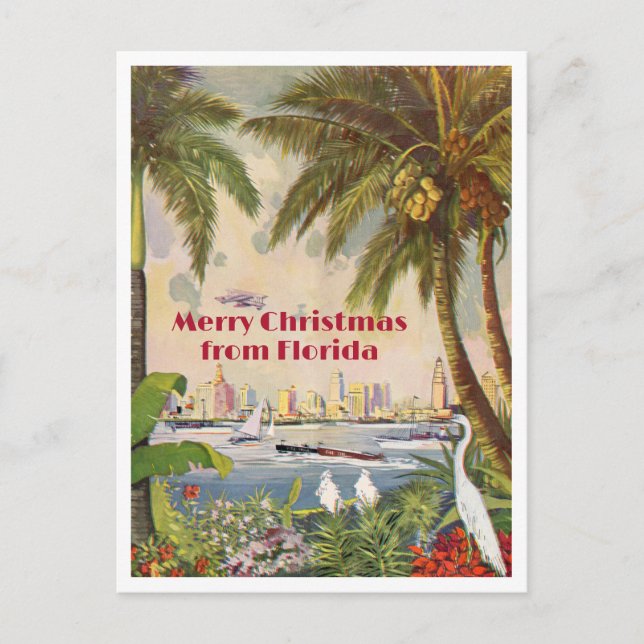 Cartão Postal Natal Antigo de Miami Feliz Natal da Flórida (Frente)