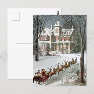 Cartão Postal Natal Antigo, São Nicolau com Rena