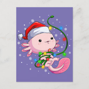 Cartão Postal Natal Axolotl Santa Hat Luz Japonês Bonito