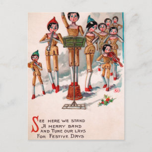 Cartão Postal Natal Banda de Bonecas de Madeira Vitoriana Antiga