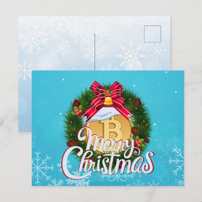 Cartão Postal Natal Bitcoin dentro da Coroa de Natal (Frente/Verso)