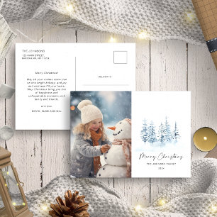 Cartão Postal Natal Blue Winter Forest Rustic Landscap Foto