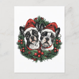 Cartão Postal Natal Boston Terrier Cães Feriado Feriado Feriado