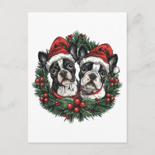 Cartão Postal Natal Boston Terrier Cães Feriado Feriado Feriado 