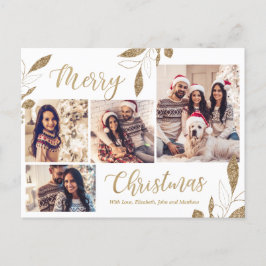 Cartão Postal Natal Botânico da Colagem de Fotos Dourada Elegant