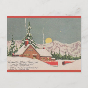 Cartão Postal Natal Casa Vintage Editável e Lua