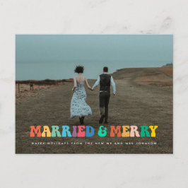 Cartão Postal Natal casado e Feliz Retro 60s Hippie