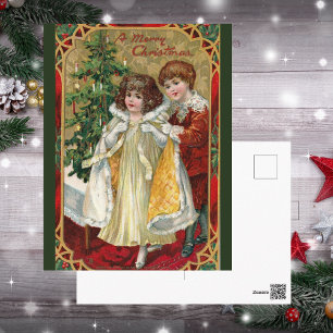 Cartão Postal Natal Clássico 1910 Garoto e Garota Tuck