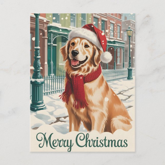 Cartão Postal Natal com Golden Retriever (Frente)