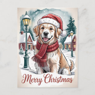 Cartão Postal Natal com Golden Retriever