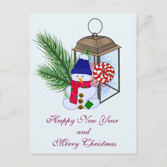 Cartão Postal Natal com um boneco de neve (Frente)