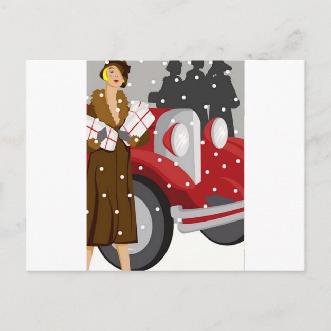 Cartão Postal Natal Comprando na neve (Frente)