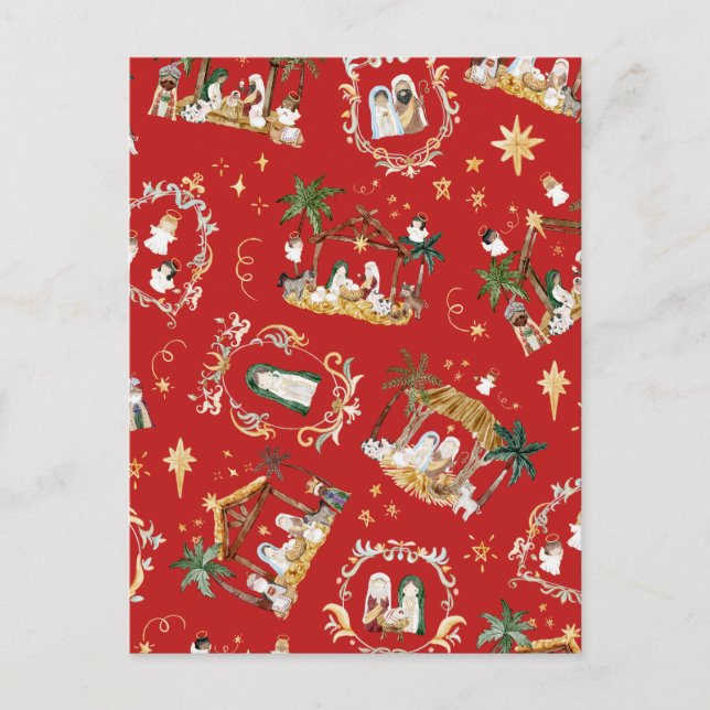 Cartão Postal Natal Cristão Natividade Cinematográfica Vermelha (Frente)