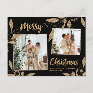 Cartão Postal Natal da Colagem de Fotos 2 Botânica Dourada Eleg