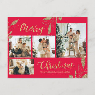 Cartão Postal Natal da Colagem de Fotos Botânica Vermelha Elegan