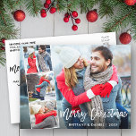 Cartão Postal Natal da Colagem de Fotos do Script de Pincel Mode<br><div class="desc">Cartão-postal de Natal Feliz para Colagem do Casal Fotográfico do Script de Pincel Moderno 4</div>