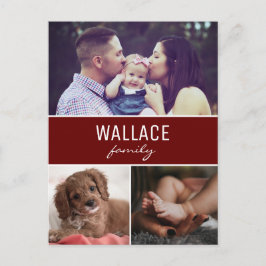 Cartão Postal Natal da Colagem de Fotos Personalizada Vermelha