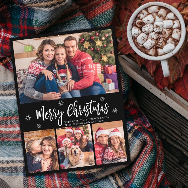 Cartão Postal Natal da Colagem de Fotos Preto 4 do Script Modern (Criador carregado)