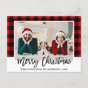 Cartão Postal Natal da Família de Xadrezes Vermelhas do Escovo S