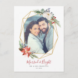 Cartão Postal Natal da Foto Floral Geométrica Casada e Brilhante