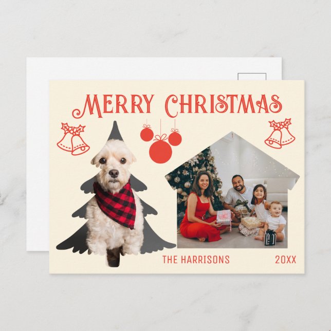 Cartão Postal Natal da Pet da Família de Cremes Vermelhos (Frente/Verso)